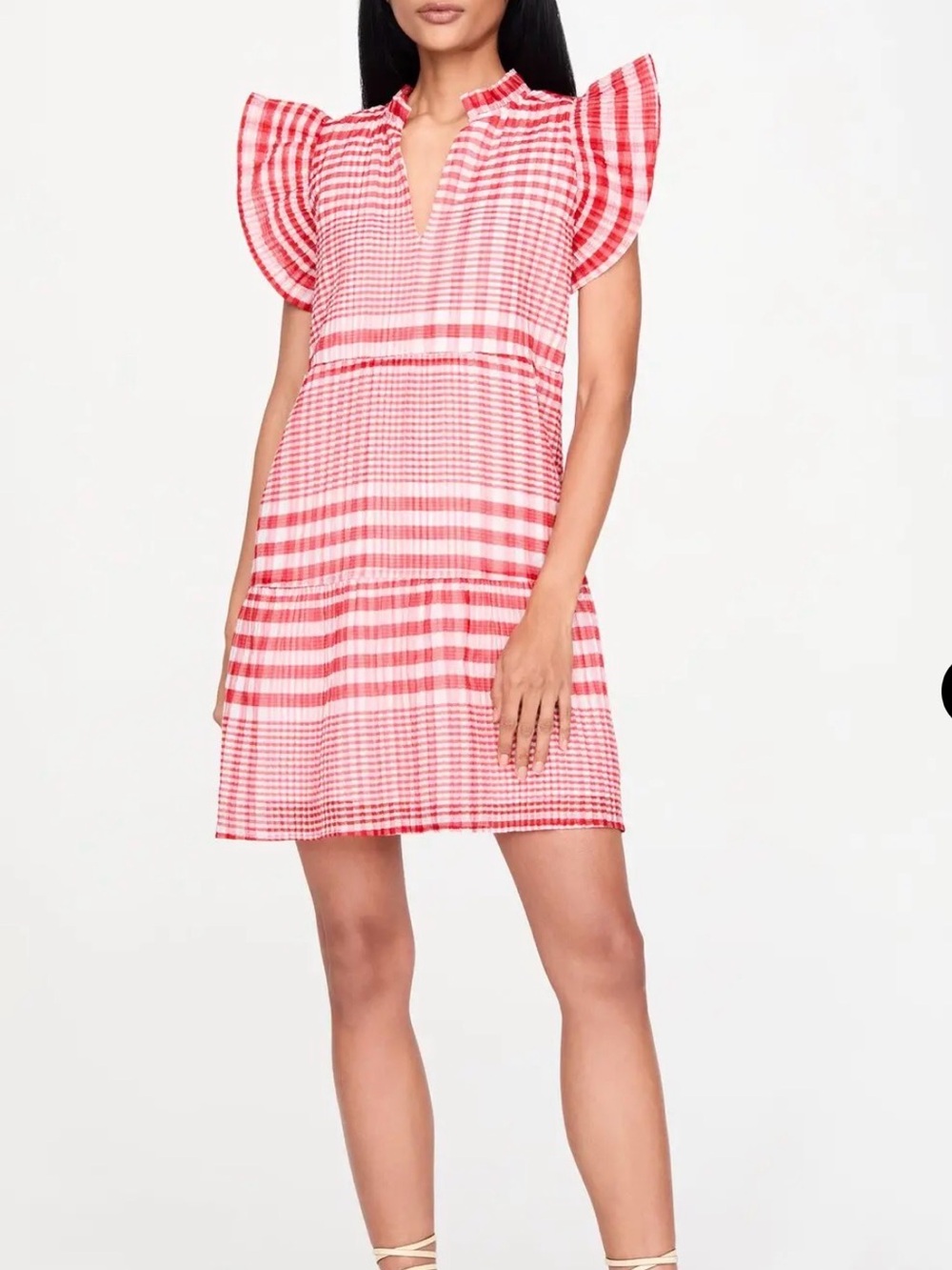 Marie Oliver Pink & White Gingham Mini Dress with Flutter Sleeves